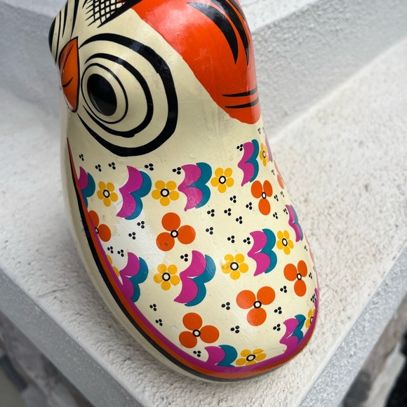 Ceramic Multi Orange Floral 7X7" Owl Bird Figurine Piggy Bank - Picture 4 of 10